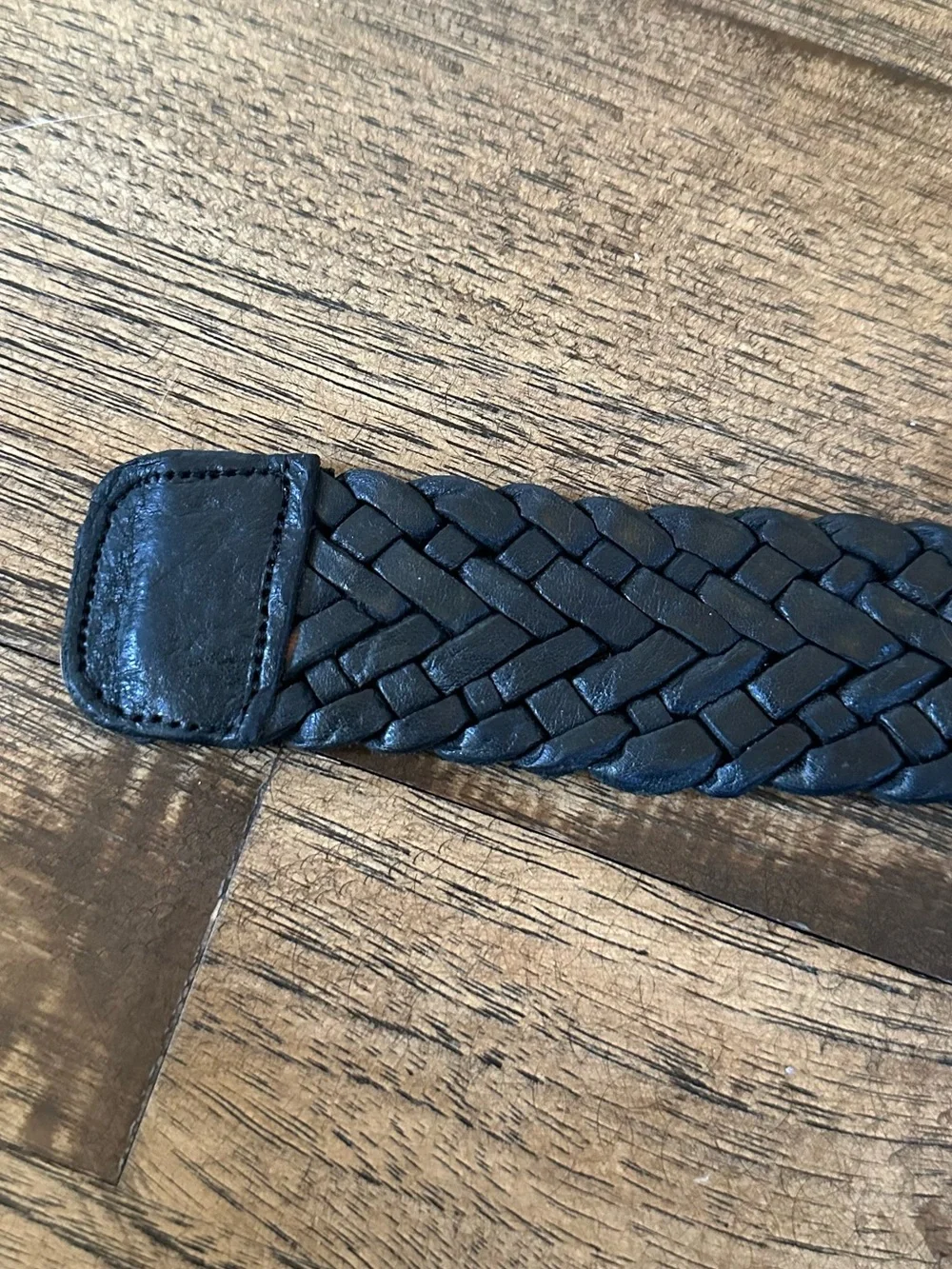 Woven Black Leather Belt with Decorative Silver-Tone Buckle